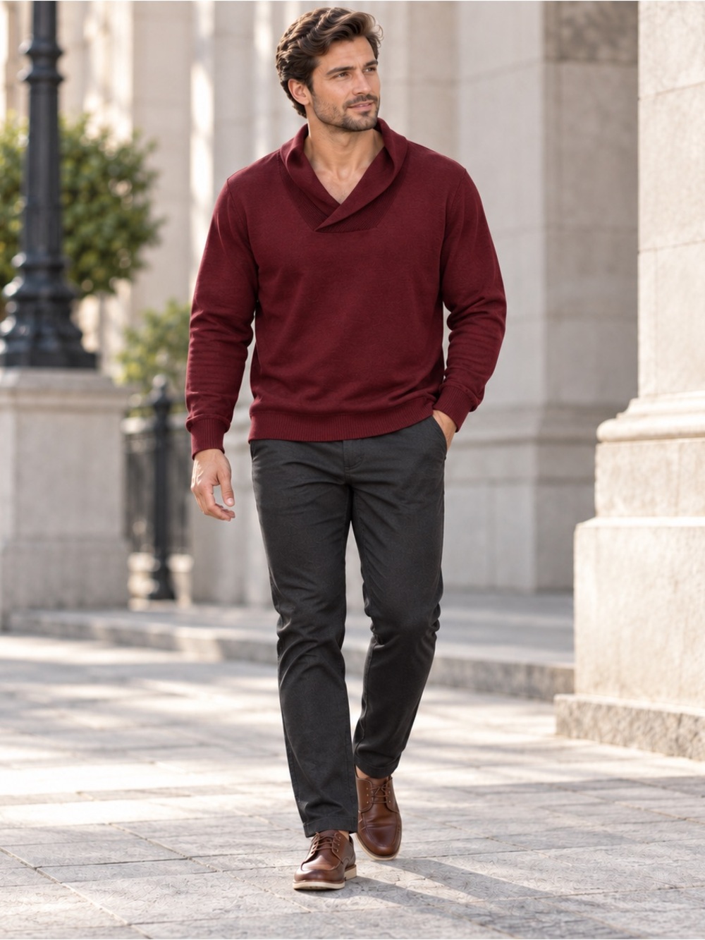 Amazon Mens NWOT Burgundy Long Sweater in Acrylic/ Spandex Brand with V-Neck.